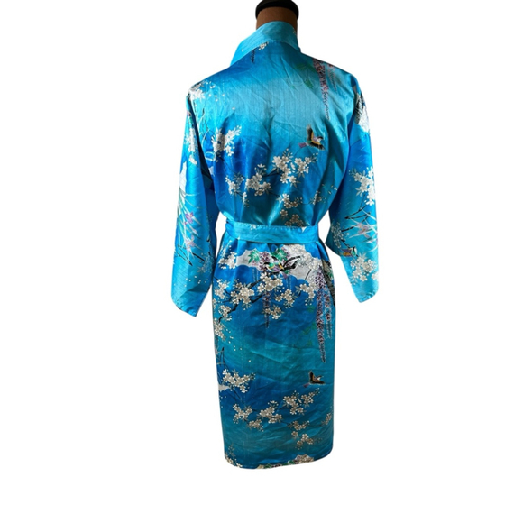 Women's Blue and White Floral Kimono Robe, One Size - Picture 3 of 5